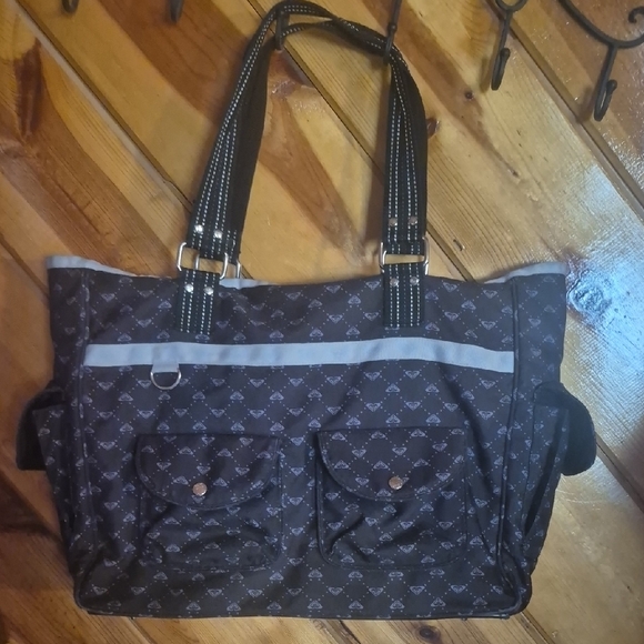 Roxy Handbags - Black Patterned Tote Bag with Reflective Trim